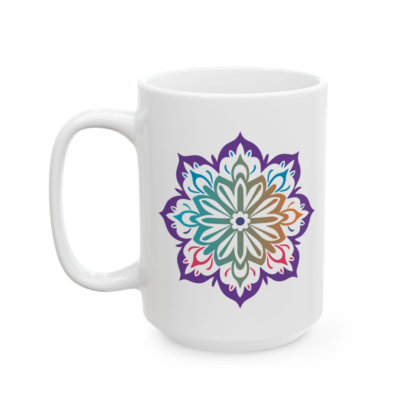 ColorFlow Harmony Bloom Mandala Ceramic Mug | 15oz Boho Gradient Art Coffee Cup