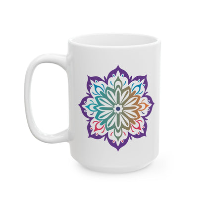 ColorFlow Harmony Bloom Mandala Ceramic Mug | 15oz Boho Gradient Art Coffee Cup