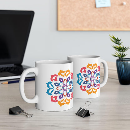 Vibrant Mandala Art Ceramic Mug | 15oz Coffee Cup | Colorful Artistic Design