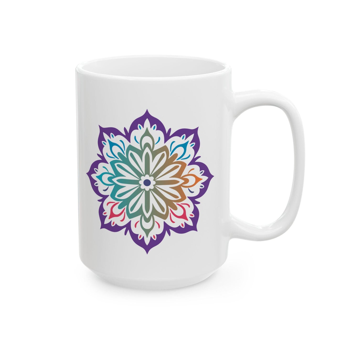 ColorFlow Harmony Bloom Mandala Ceramic Mug | 15oz Boho Gradient Art Coffee Cup