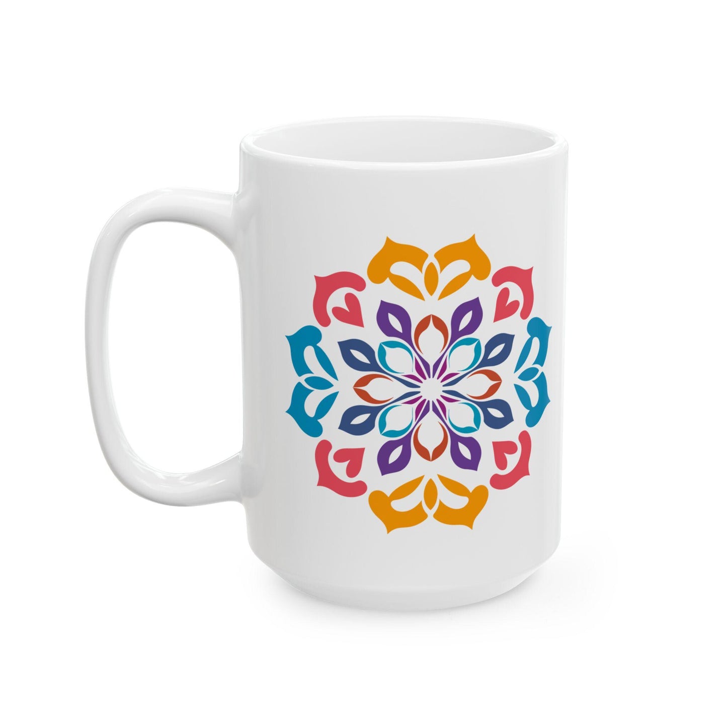 Vibrant Mandala Art Ceramic Mug | 15oz Coffee Cup | Colorful Artistic Design
