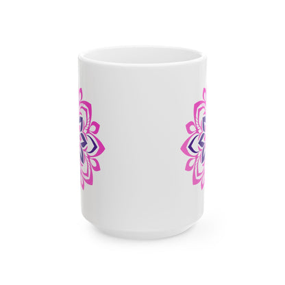 Pink Lotus Mandala Ceramic Mug | 15oz Coffee Cup | Feminine Floral Art