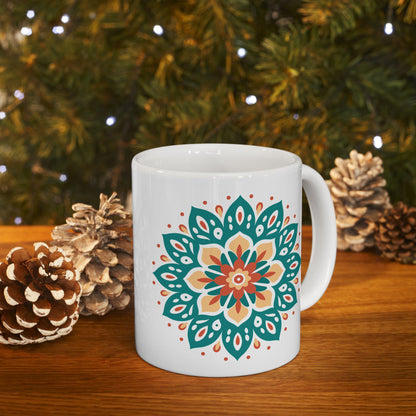 Mandala Ceramic Mug | Teal Terracotta Earth Essence Coffee Cup (15oz)