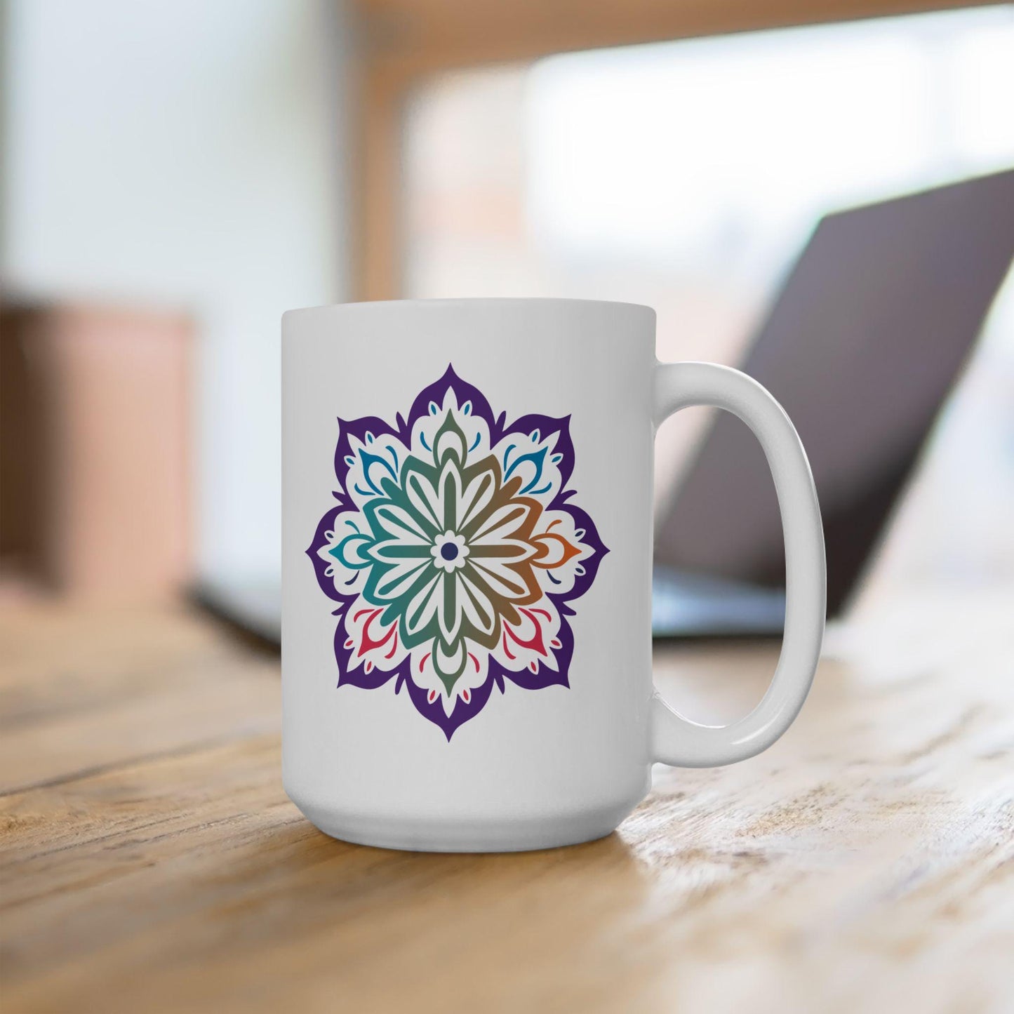 ColorFlow Harmony Bloom Mandala Ceramic Mug | 15oz Boho Gradient Art Coffee Cup