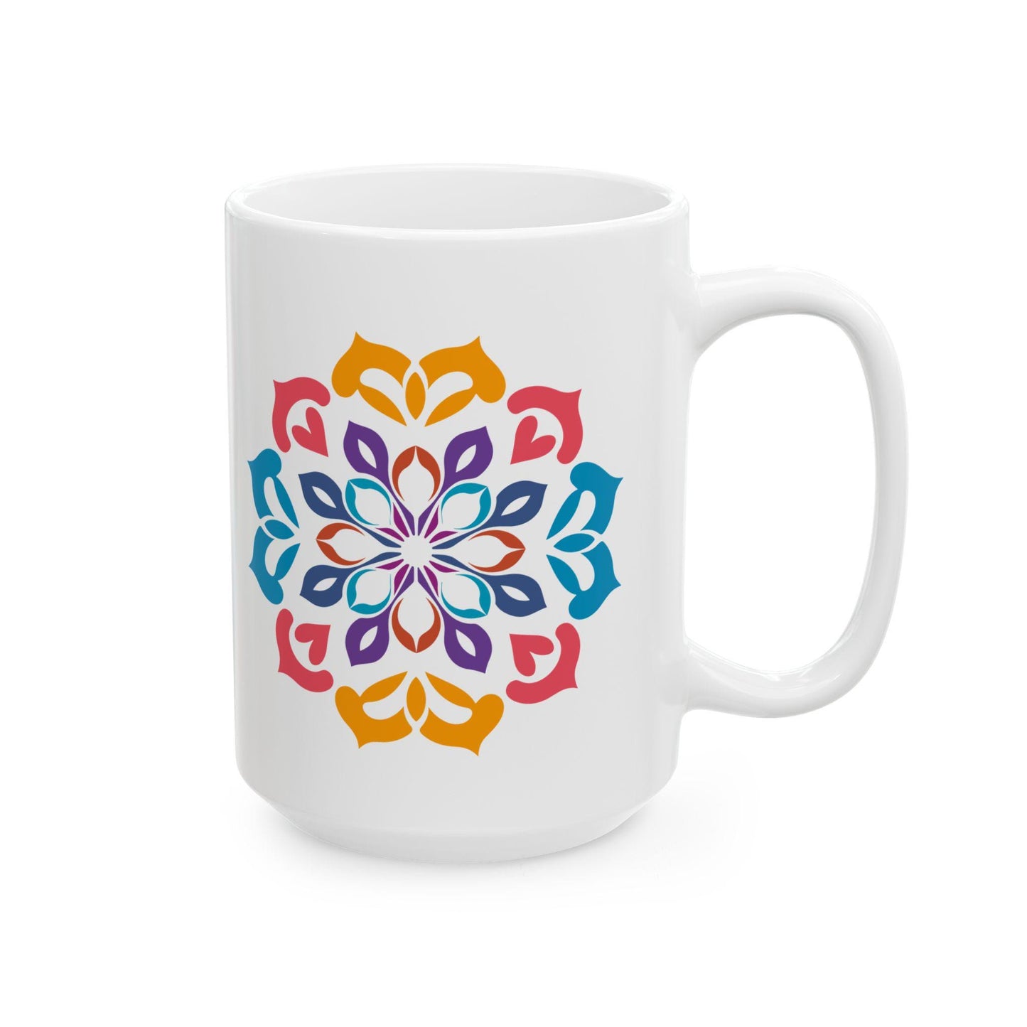 Vibrant Mandala Art Ceramic Mug | 15oz Coffee Cup | Colorful Artistic Design