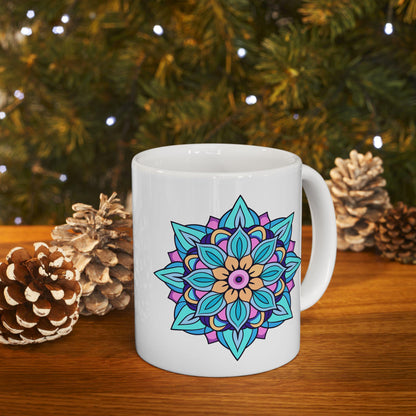 ColorFlow Ceramic Mug | Arctic Bloom Mandala Art Coffee Cup (15 oz)